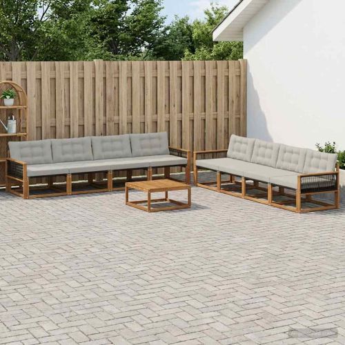 Комплект дивани за открито 9 pcs Натурално и светлосиво
