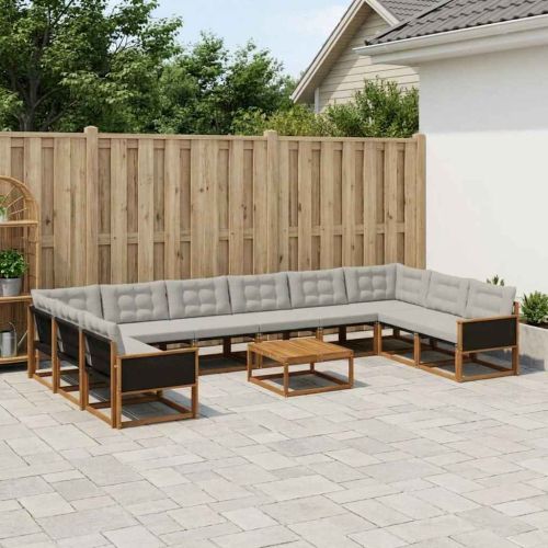 Комплект дивани за открито 11 pcs Натурално и светлосиво