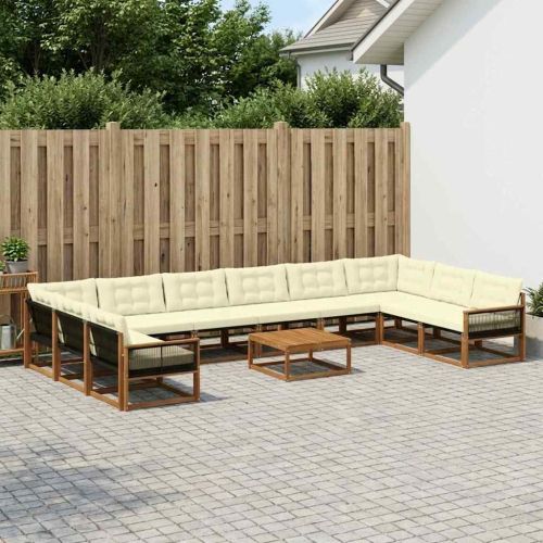 Комплект дивани за открито 11 pcs Натурален и Крема