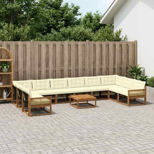 Комплект дивани за открито 11 pcs Натурален и Крема