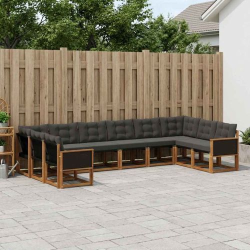 Комплект дивани за открито 10 pcs Естествено и черно