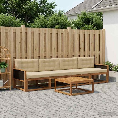 Комплект дивани за открито 5 pcs Натурален и Бежов