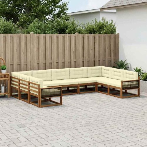 Комплект дивани за открито 9 pcs Натурален и Крема