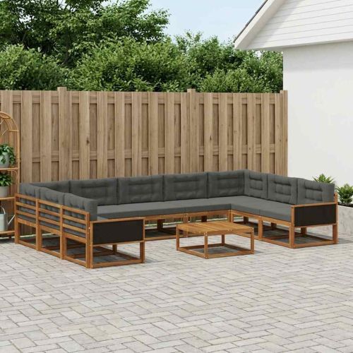 Комплект дивани за открито 10 pcs Натурален и Антрацит