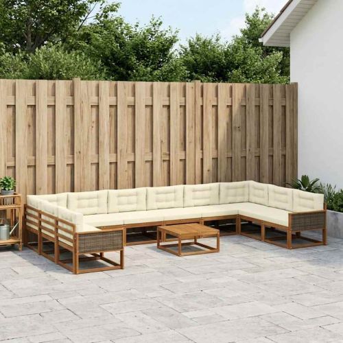 Комплект дивани за открито 11 pcs Натурален и Крема