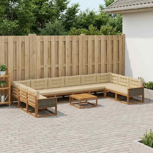 Комплект дивани за открито 11 pcs Натурален и Бежов