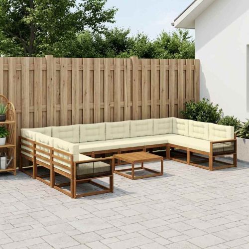 Комплект дивани за открито 11 pcs Натурален и Крема