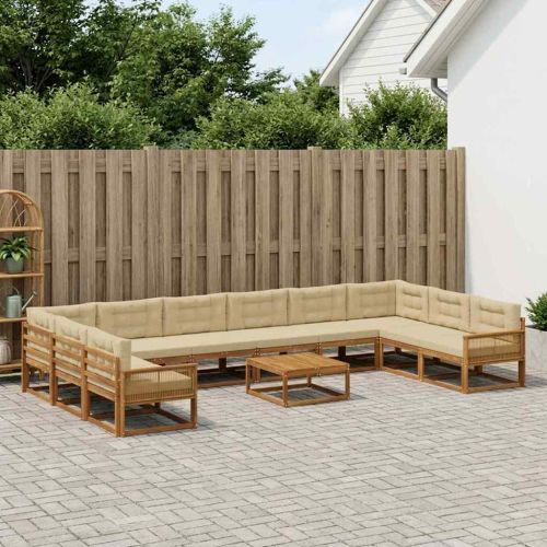 Комплект дивани за открито 11 pcs Натурален и Бежов