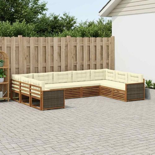 Комплект дивани за открито 9 pcs Натурален и Крема