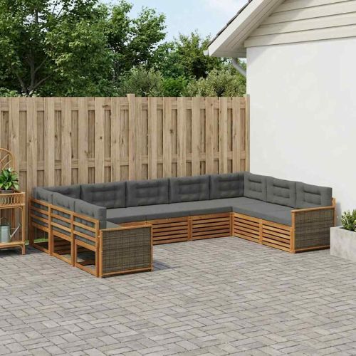 Комплект дивани за открито 9 pcs Натурален и Антрацит