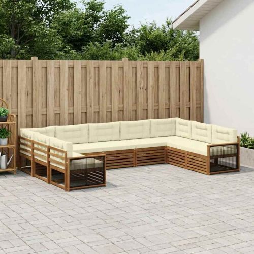 Комплект дивани за открито 9 pcs Натурален и Крема