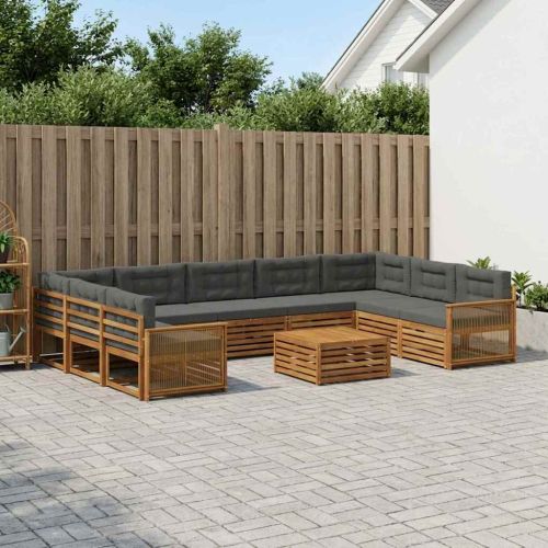 Комплект дивани за открито 10 pcs Натурален и Антрацит