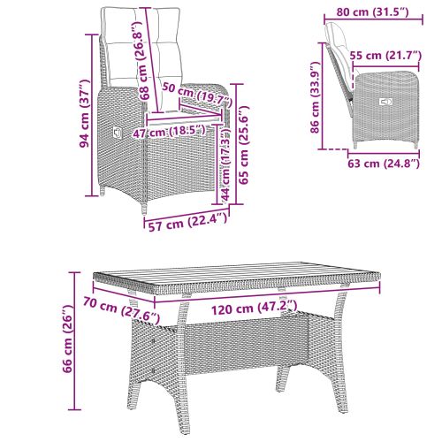 Комплект за хранене на открито 3 pcs Черно полиратан