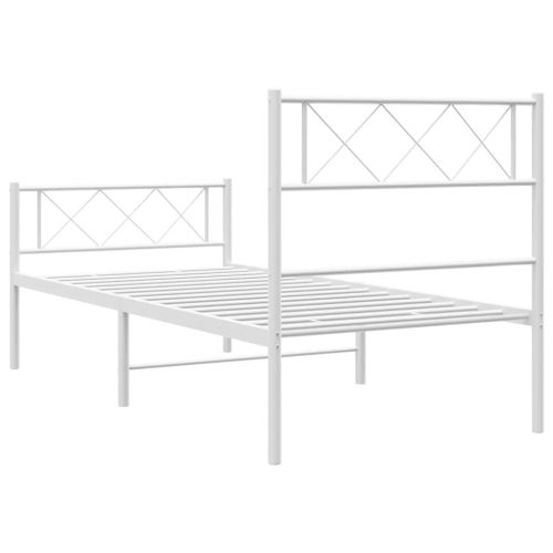 Метална рамка за легло с горна и долна табла, бяла, 100x200 см