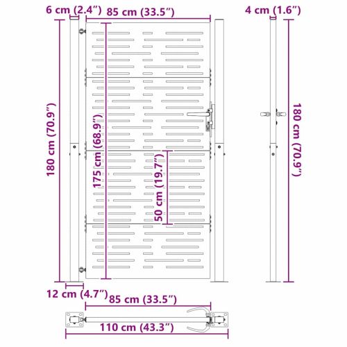 Градинска врата Черно 110 x 180 см Прахово боядисана стомана