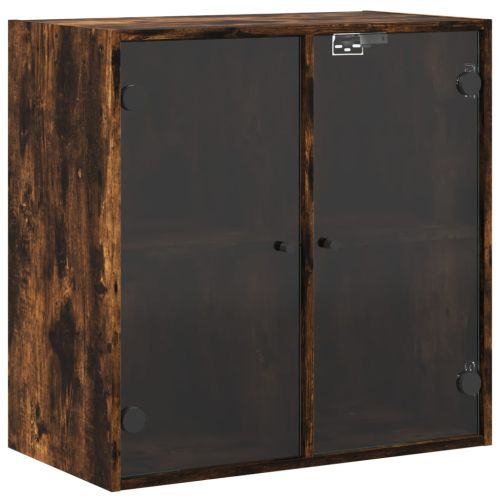 Стенен шкаф със стъклени врати, опушен дъб, 68x37x68,5 см