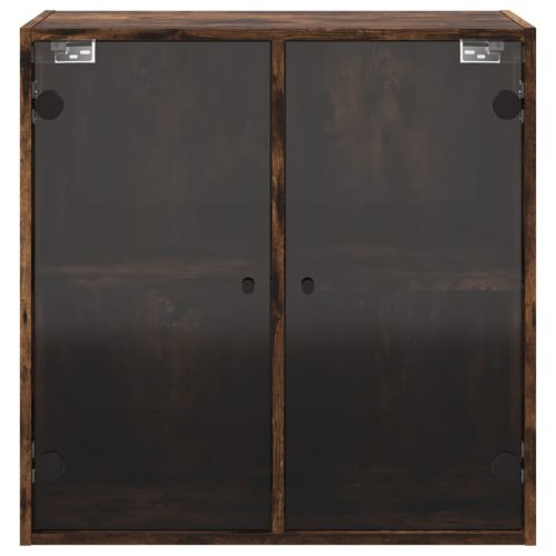 Стенен шкаф със стъклени врати, опушен дъб, 68x37x68,5 см