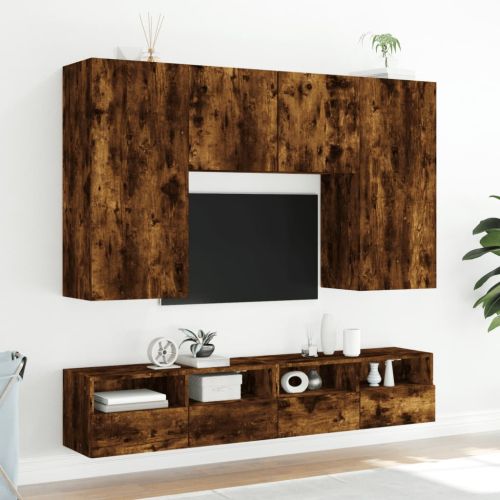 Стенни ТВ шкафове 2 бр опушен дъб 80x30x30 см инженерно дърво