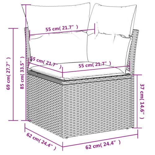 Градински диван с възглавници, 14 части, черен, полиратан
