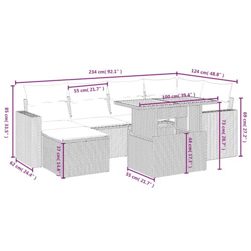 Градински комплект диван с възглавници 7 части черен полиратан