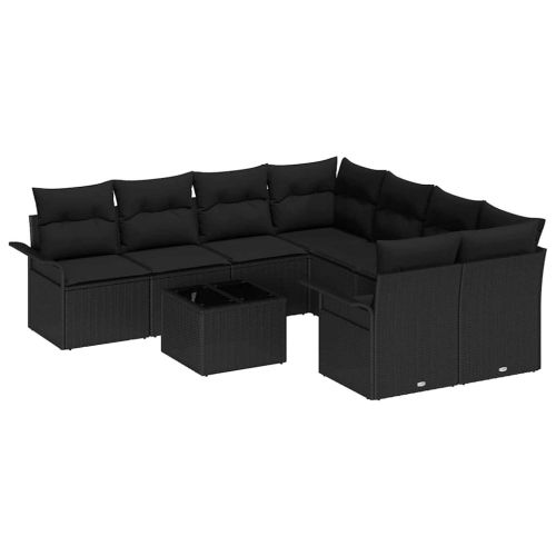 Градински Софа Комплект 9 pcs Черно Полиратан