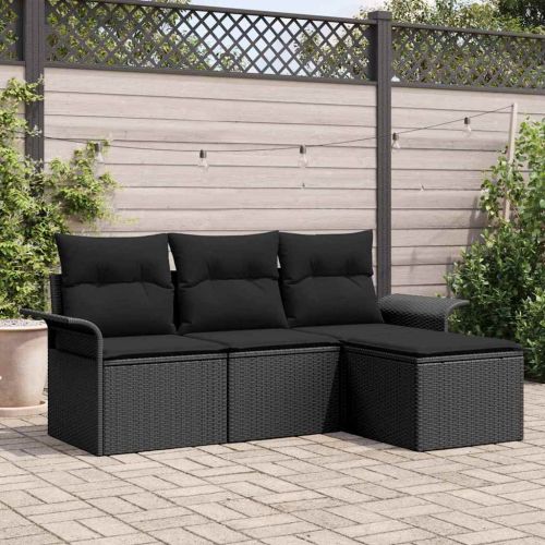 Комплект дивани с възглавница 4 pcs Черно полиратан