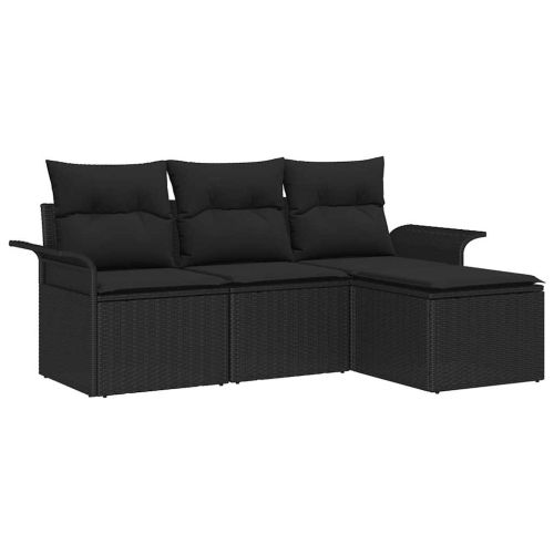 Комплект дивани с възглавница 4 pcs Черно полиратан