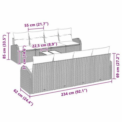 Градински Софа Комплект Черно 55 x 55 x 37 см полиратан