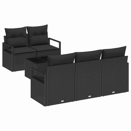 Комплект дивани с възглавница 6 pcs Черно полиратан
