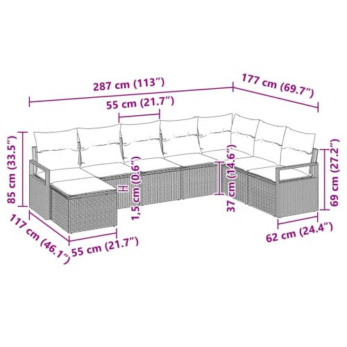 Комплект дивани с възглавница 8 pcs Черно полиратан