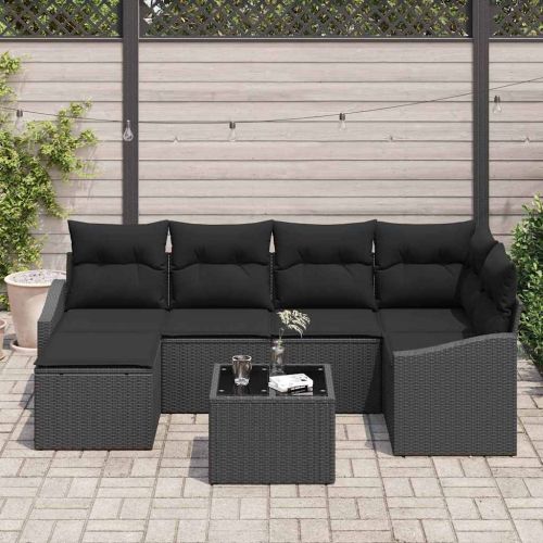 Комплект дивани 7 бр. Черно полиратан