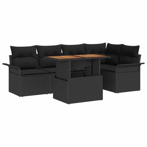 Градински Софа Комплект с възглавница 6 pcs Черно
