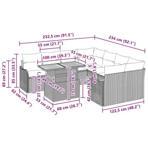 Градински Софа Комплект с възглавница 7 pcs Черно