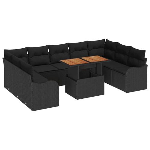 Градински Софа Комплект с възглавница 10 pcs Черно