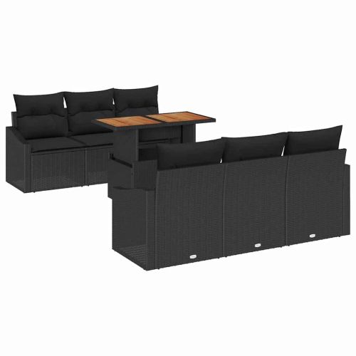 Градински Софа Комплект с възглавница 7 pcs Черен и кафяв
