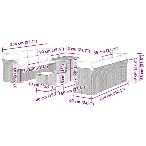 Градински Софа Комплект 11 pcs Черно полиратан