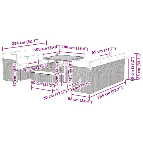 Градински Софа Комплект 11 pcs Черно полиратан