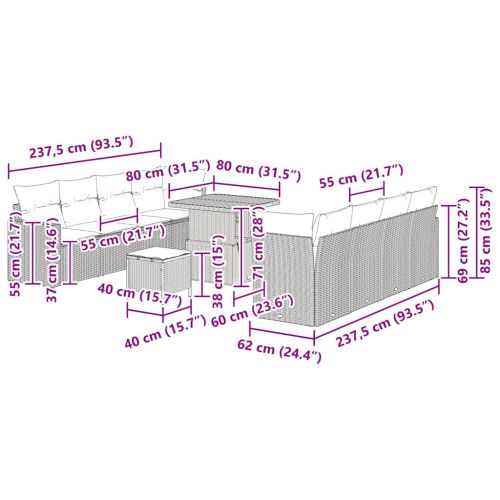 Градински Софа Комплект 11 pcs Бежово полиратан