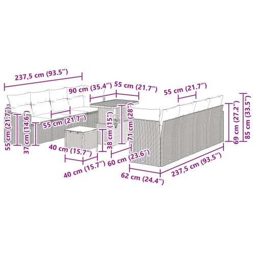 Градински Софа Комплект 11 pcs Черно полиратан