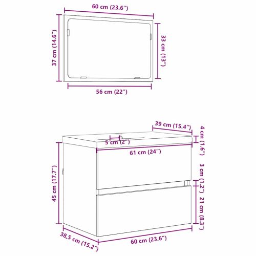 Комплект мебели за баня 3 бр. Дъб 61 x 39 x 45 см