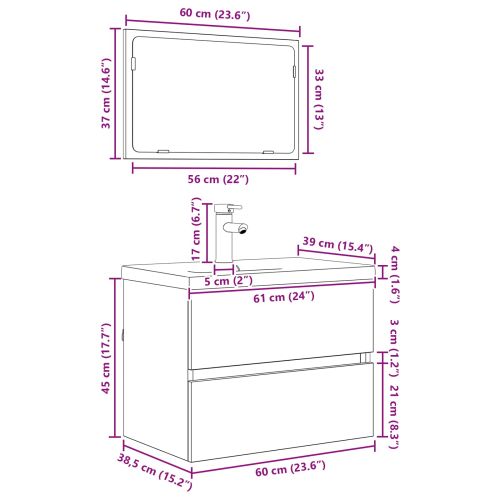 Комплект мебели за баня 3 бр. Дъб 61 x 39 x 45 см
