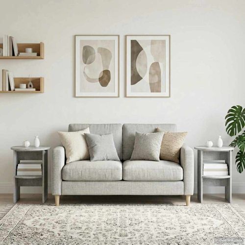 Страничен шкаф 2 pcs Бетонно Сиво Ø40 x 50 см