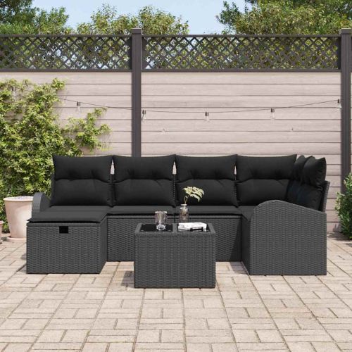 Градински Софа Комплект 7 pcs Черно 234 x 124 x 85 см Полиратан
