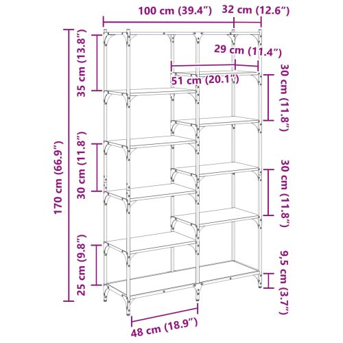 Рафт за книги Старо дърво 100 x 32 x 170 см Инженерно дърво