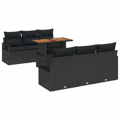 Градински Софа Комплект с възглавница 7 pcs Черно