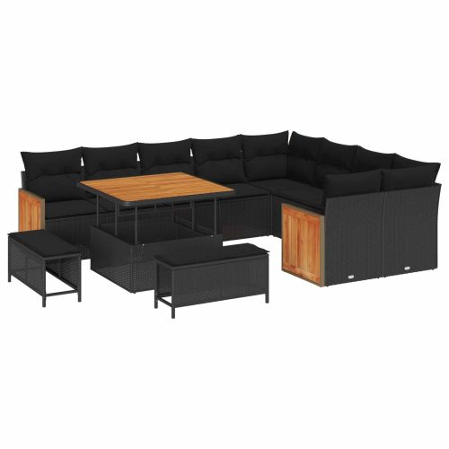 Градински Софа Комплект с възглавница 12 pcs Черно