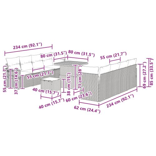 Градински Софа Комплект със съхранение 11 pcs Черно Полиратан