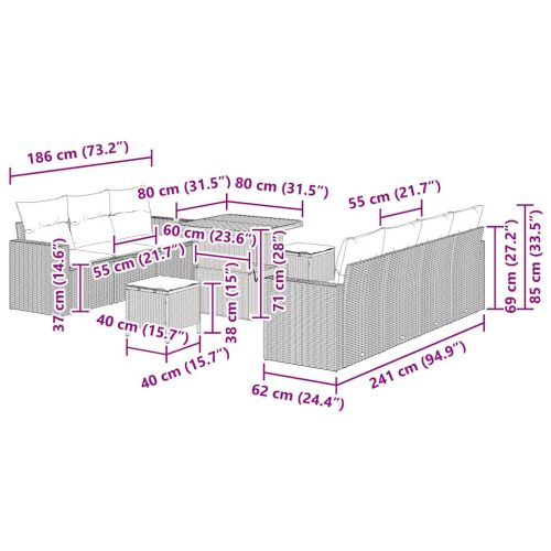 Градински Софа Комплект с възглавница със съхранение 10 pcs Сив
