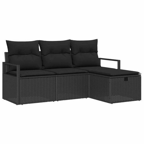 Комплект дивани с възглавница 4 pcs Черно полиратан