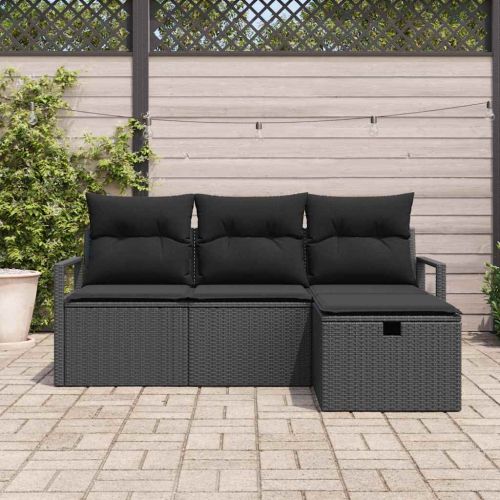 Комплект дивани с възглавница 4 pcs Черно полиратан